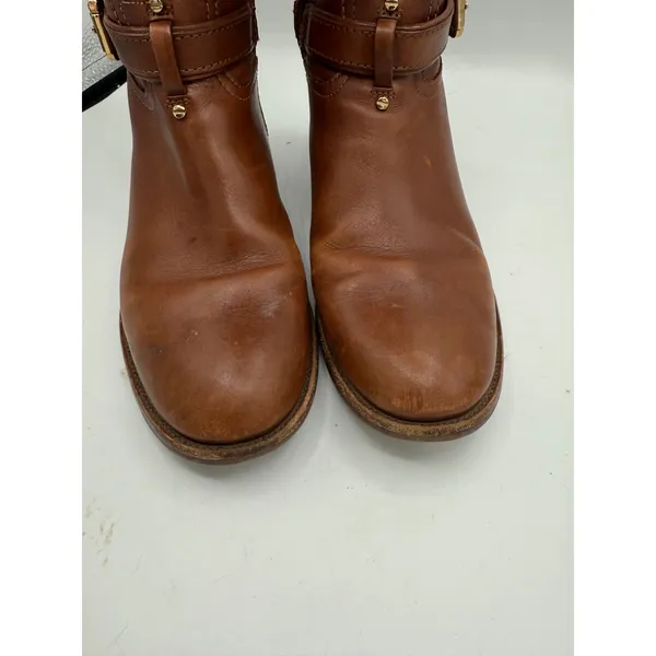 Tory Burch Riding‎ Boots Women's 6.5 Cognac Leather Tall Equestrian Logo Boots - Image 4