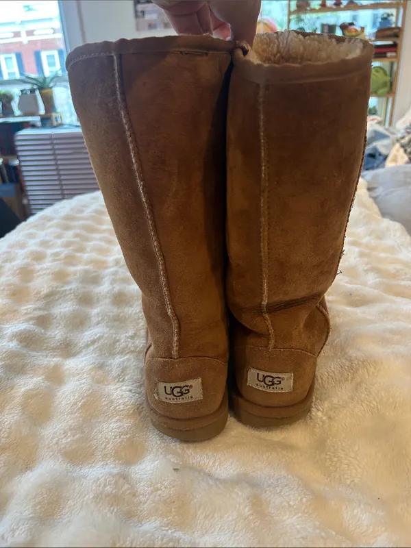 UGG Tall Shearling-Lined Suede Boots in Chestnut - Image 6