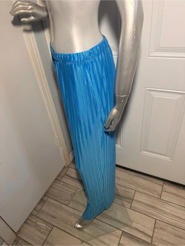 FRNCH Nouma Blue Pleated Wide Leg Pants Size M NWT Parisian Plisse Satin Trouser - Image 7