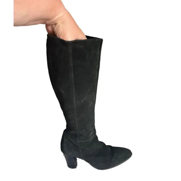 Lavorazione Antigiana Black Italian Suede Leather Heeled Tall Boots Size 9 - Image 3