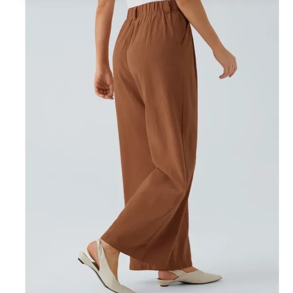 Halara Rust Brown High Waisted Pleated Wide Leg Pants Tall XS Woven Trousers - Image 2