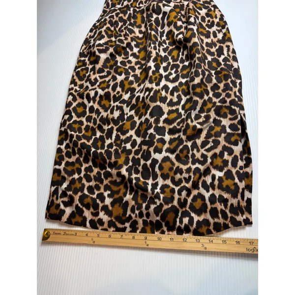J. Crew Leopard Print Midi‎ Skirt Women Size 2 Linen Blend Lined - Image 5