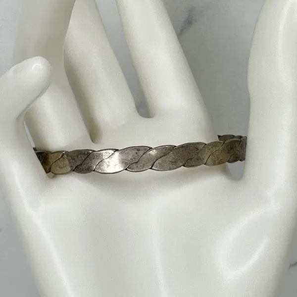 Vintage Mexico Flat Braided Bangle Bracelet Silver Tone ✨ - Image 9