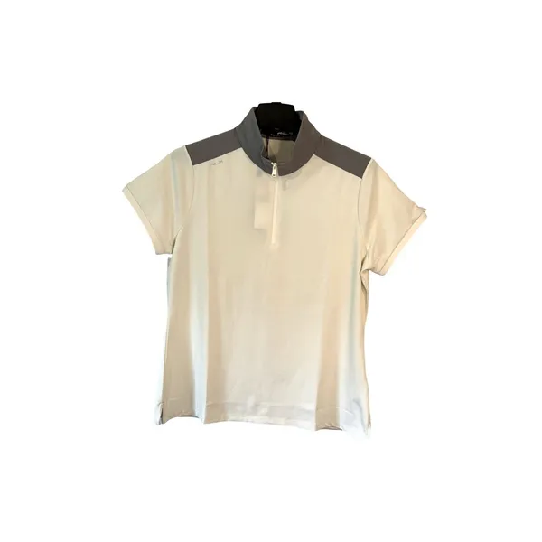 Ralph Lauren Top Womens Size L Cream Gray Short Sleeve Zip Golf Tennis NWT - Image 2