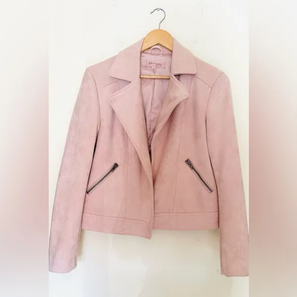 Philosophy Suede Light Pink Moto Jacket Women’s Sz‎ Small - Image 2