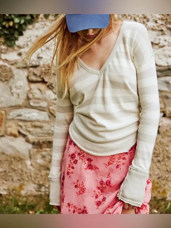NWT Free People We The Free Sail Away Long Sleeve Tee - neutral combo - XS - Image 4