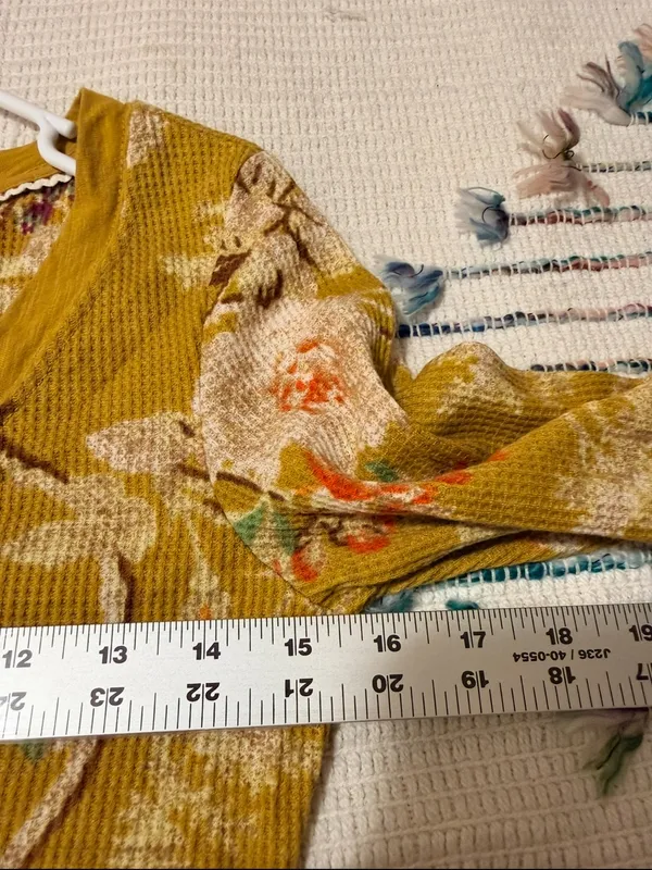 Anthropologie Yellow Floral Waffle Henley Long-Sleeve Top Cottagecore Boho - Image 7