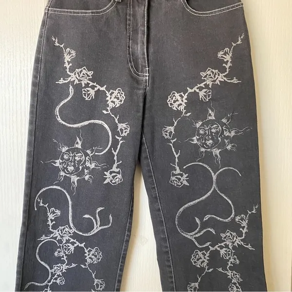I.AM.GIA Pant Lunar Sun Moon Rose Thorn‎ Snake Denim Mid-Rise Black XS EUC - Image 3