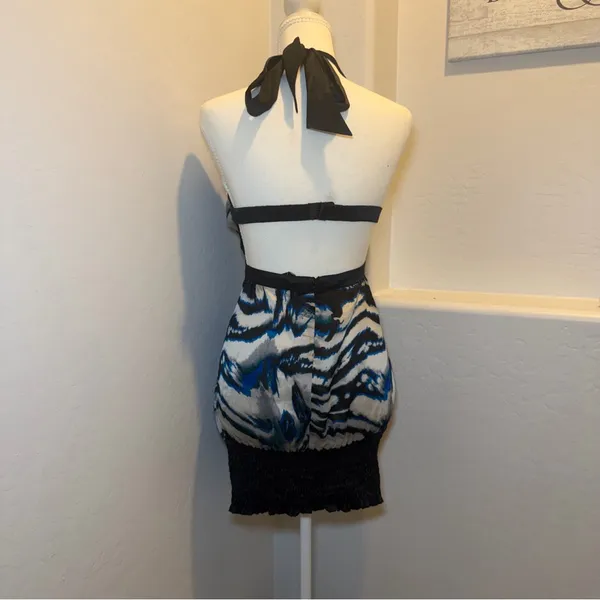 Bebe‎ 100% Silk Halter Mini Dress XS Turquoise Spotlight Y2K - Image 12