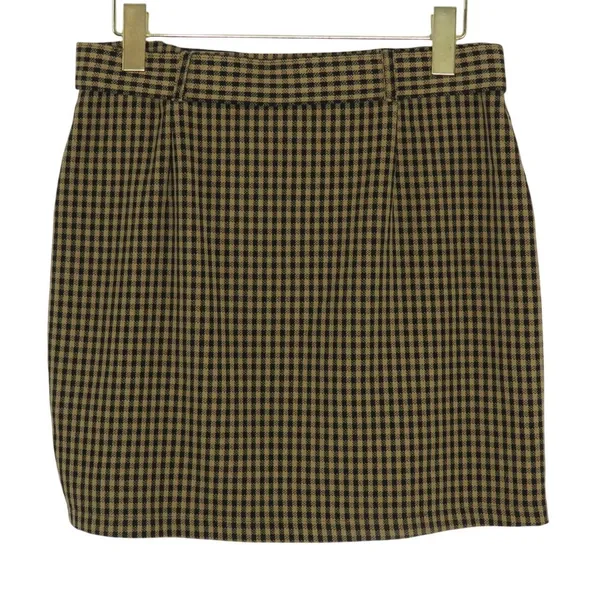Hollister Ultra High-Rise Gingham Plaid Belted Mini Skirt Tan Black Medium - Image 4