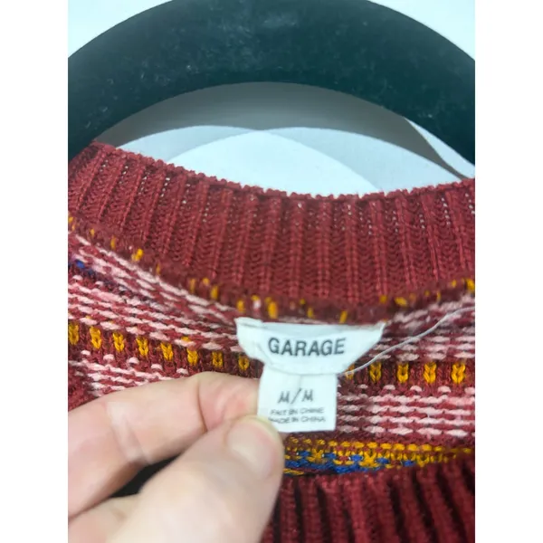 Garage Womens Fair Isle Striped‎ Sweater Rust Red Blue Multi Color Knit Size M - Image 4