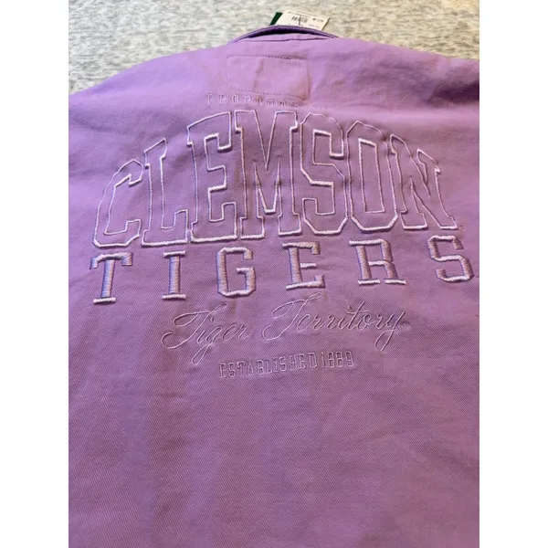 Gameday‎ Social Clemson Tigers Embroidered Cropped Denim Jacket Lavender W L NWT - Image 2