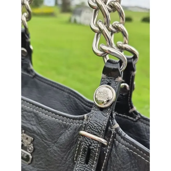 Coach Madison Tribeca East West Black Pebbled Leather Chain Purse Shoulder Bag - Image 5