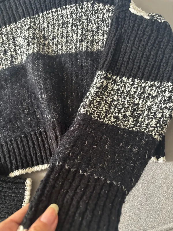 Free People Black & White Textured Turtleneck Sweater - Image 6