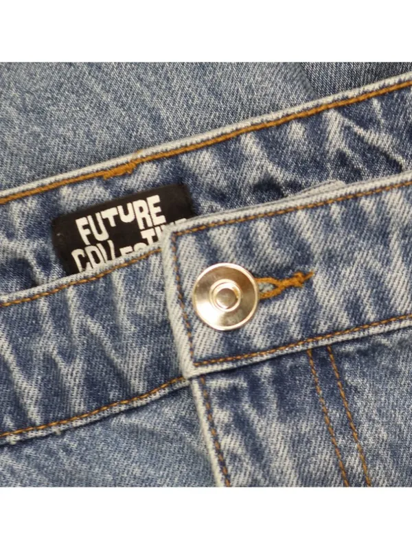 NEW Future Collective Womens Mid-Rise Studded Barrel Leg Jeans Blue Denim 18 - Image 7
