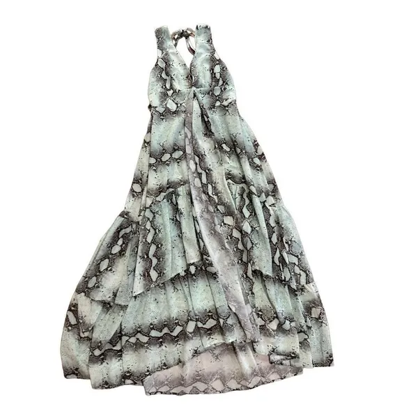 VICI dress Move Like Mamba green snake print crepe hi low maxi sz small‎ - Image 6