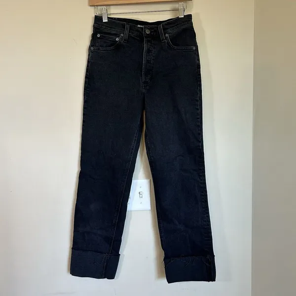 Denim Forum The Arlo High Rise Straight Leg Black Button Fly‎ Jeans Size 27 - Image 2
