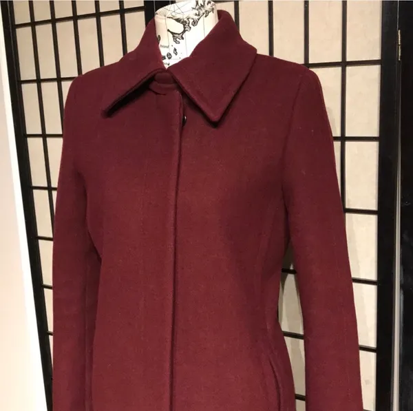 ✈️Loft Wool Preppy long Mock Pencil Bodice wine burgundy solid minimalist button coat - Image 2