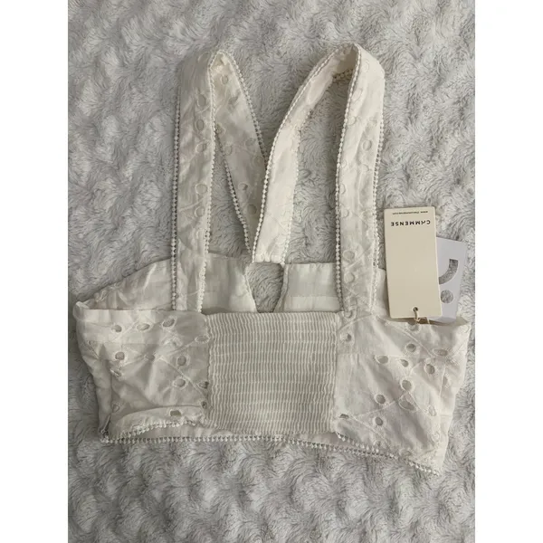 NEW Commense White Embroidered Eyelet Lace Feminine Bustier Crop Top S - Image 6
