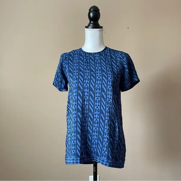 MADEWELL | Blue Printed 100% Silk Blouse Sz XS - Image 2