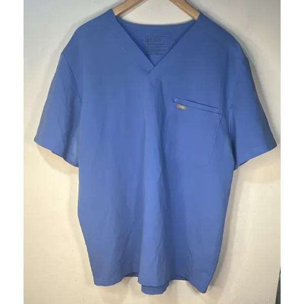 Figs Scrub 3 pocket Top Adult Extra Large Short Sleeve Blue V-Neck FM1500 - Image 3