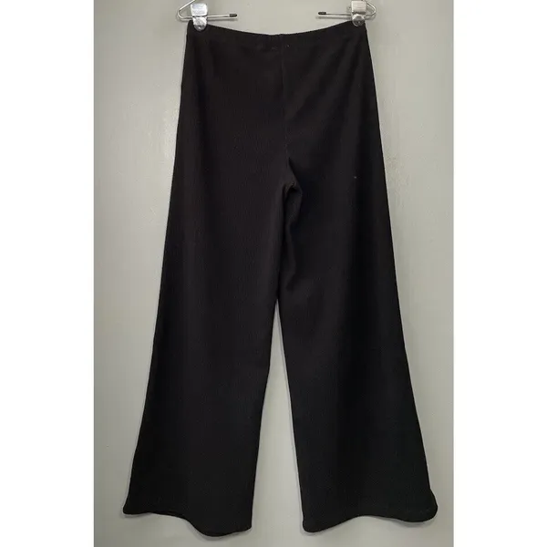 Hem & Thread Wide Leg Pants Size Small Black Ribbed Knit Artsy Lagenlook Witchy - Image 3
