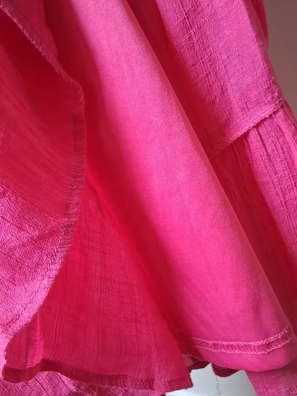 &merci Hot Pink Tiered Midi Dress w/ Short Sleeves Pockets Lined Women's Size L - Image 12