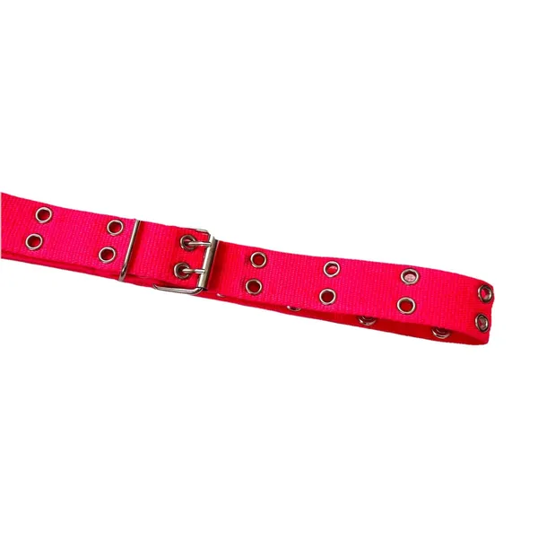 Vintage‎ 90s Y2K Bright Neon Pink Waist Belt Silver Grommet Eyelets 38 In Womens - Image 3