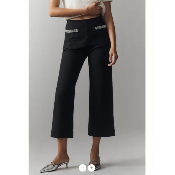 Anthropologie The Colette Cropped Wide-Leg Pants by Maeve: Rhinestone Pocket Edi - Image 2