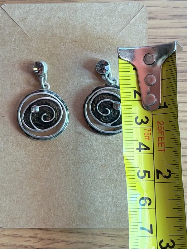 Chico's Silver Spiral Drop Earrings with Clear Stones - Image 3
