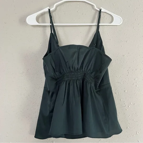 Abercrombie & Fitch Green Tie Front Spaghetti Strap Blouse Casual Holiday Medium - Image 4