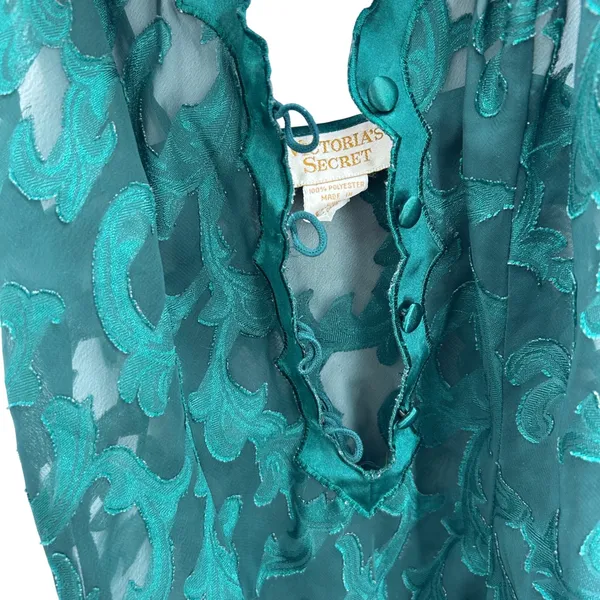 VTG Victorias‎ Secret Gold Label Forest Green Lace Floral Teddy Bodysuit Small - Image 5