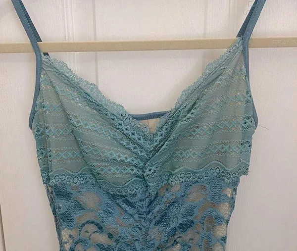 True Meaning Nude and Blue Lace Spaghetti Strap Dress - Image 2