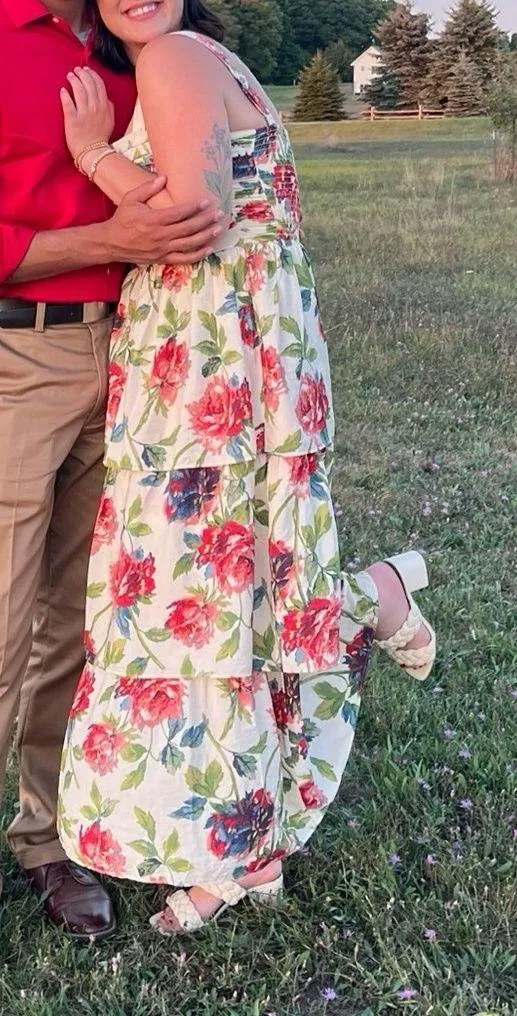 Abercrombie Pink & Cream Floral Tiered Maxi Dress - Image 2
