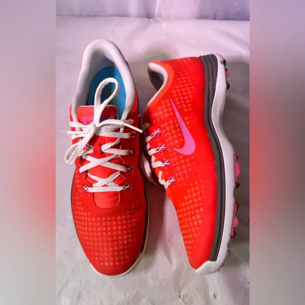 Nike Bright Red Sneakers with Pink Swoosh and White Laces - Image 5