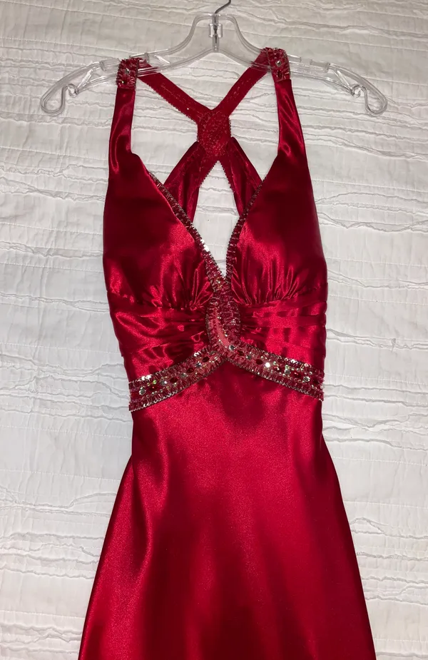 Faviana Red Satin Prom Dress - Image 3