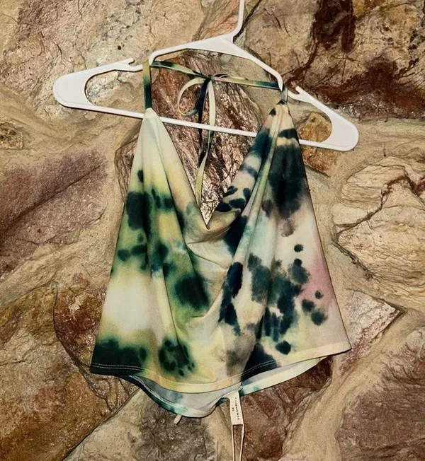 Commense Tie Dye Print Halter Backless Skirt Set size xs Green - Image 3