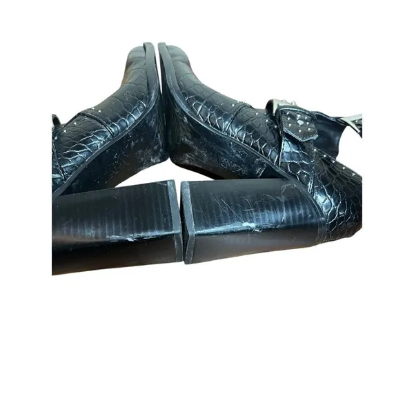 Zara Black Faux Crocodile Skin Pattern Reptile Heel Ankle Booties EUR 37 US‎ 6.5 - Image 6