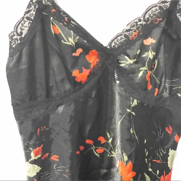 Weathervane Small Y2K Black‎ Floral Lace Trim Cami Tank Lingerie Top - Image 2