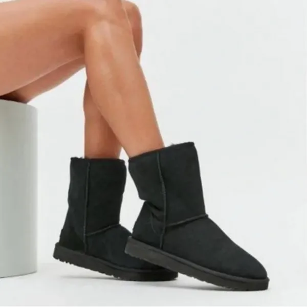 UGG Classic Short II Black Suede Shearling Winter Boots Size 7 - Image 3
