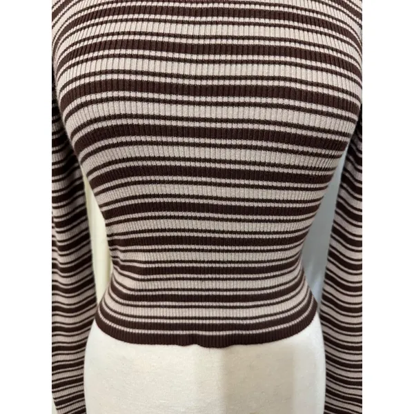 The Slope Brown Striped‎ Ribbed Mock Neck Long Sleeve Top Womens Size Medium Y2K - Image 11