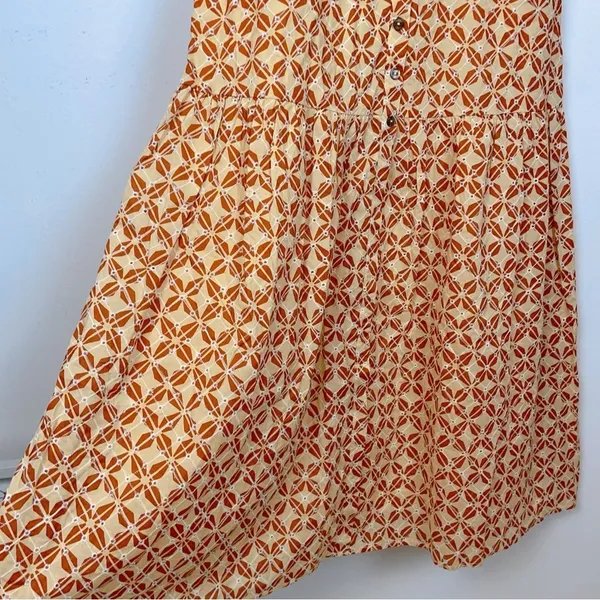 Lost + Wander Golden Dawn Orange Geometric Print Puff Sleeve Boho Maxi Dress S - Image 4