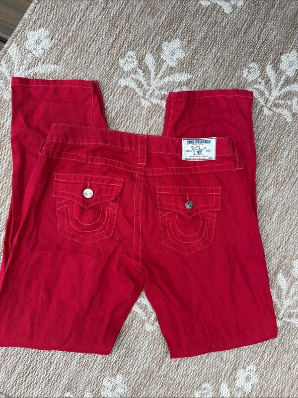 True Religion Women’s Red Jeans - Classic Slim Straight Fit - Image 3