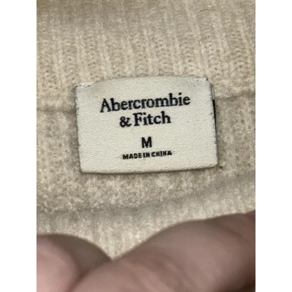 Abercrombie & Fitch Cream Wool Knit Pullover Mock Neck Turtleneck Sweater Size M - Image 3