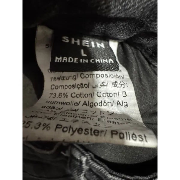 SheIn Womens Distressed Jeans Size L Graphic Print Black 28x29 High‎ Rise Straight Leg - Image 2