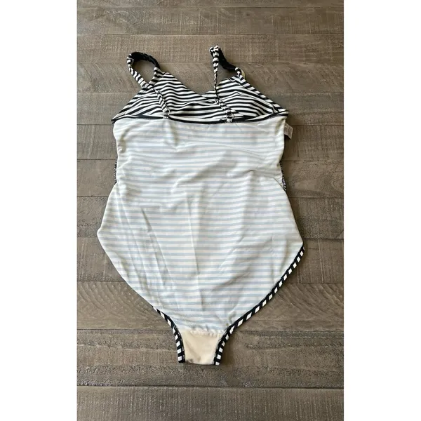 MERONA‎ Black White Striped One Piece Swimsuit Adjustable Straps Size Large - Image 9