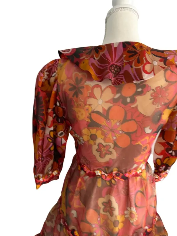 CELIA Floral Multicolor Sheer A Line Dress Size XS - Image 4