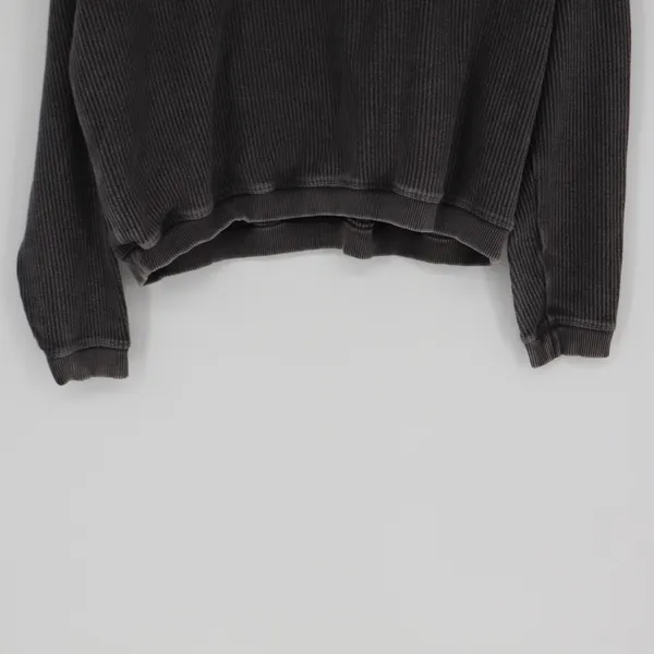Aerie Women's Ribbed Cropped Hoodie Charcoal Gray Size Small Oversized Casual - Image 9