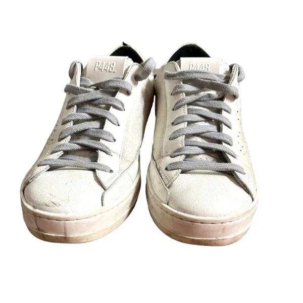 P448 John Pearl Silver Glitter Leather Low Top Sneakers Size 38 / US 7.5 - Image 7