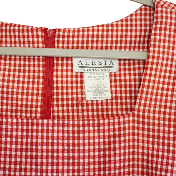 Vintage Women's Red Gingham Plaid Sleeveless Shift Dress Cottagecore Retro Shift - Image 4